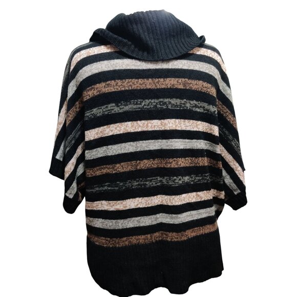 Faded Glory XXL Black Tan Gray Striped Knit Cowl Neck Batwing Sleeve Sweater - Picture 7 of 8